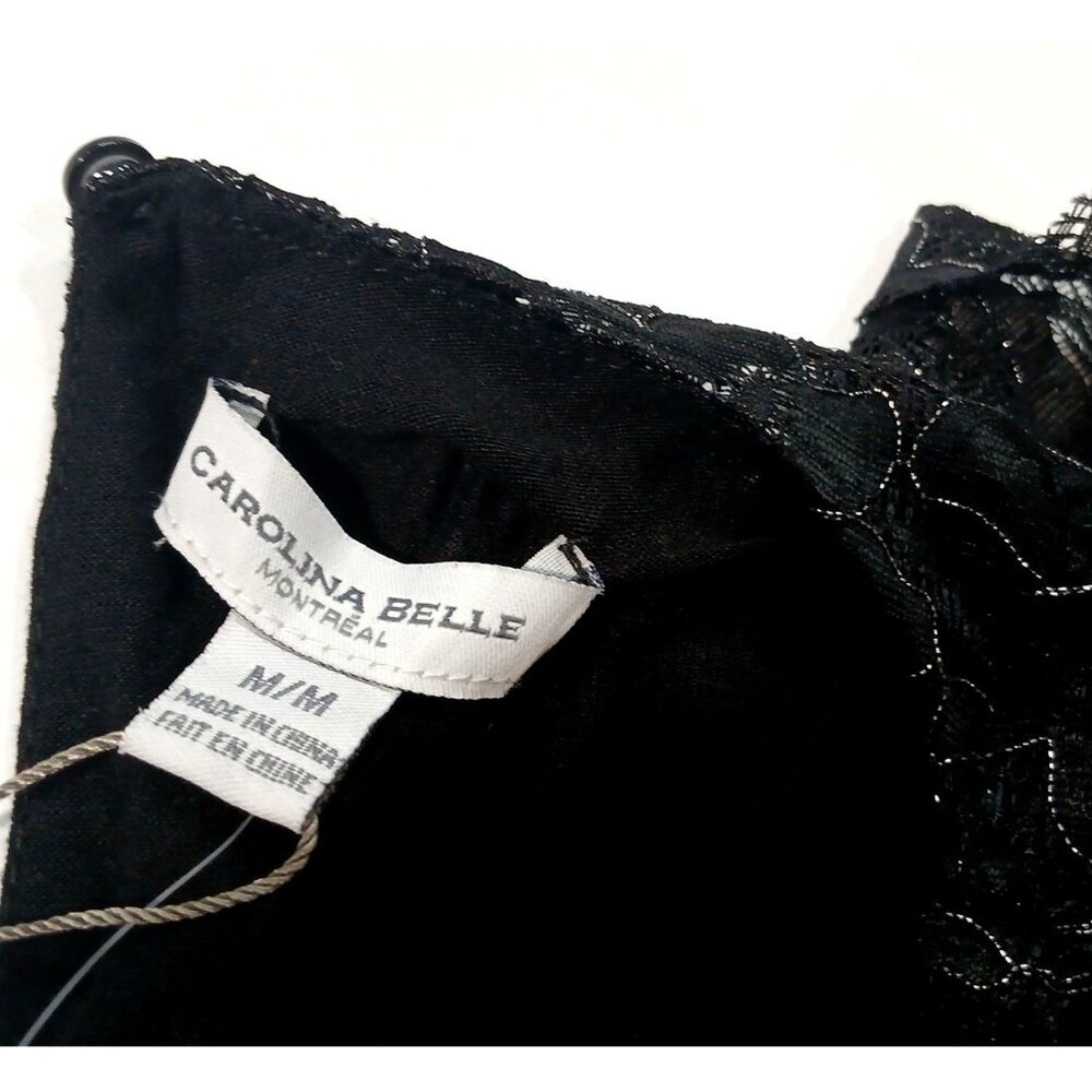 CAROLINA BELLE Women’s Black Lace Long Sleeve Blouse Size M Metallic Floral Shee - Picture 4 of 6